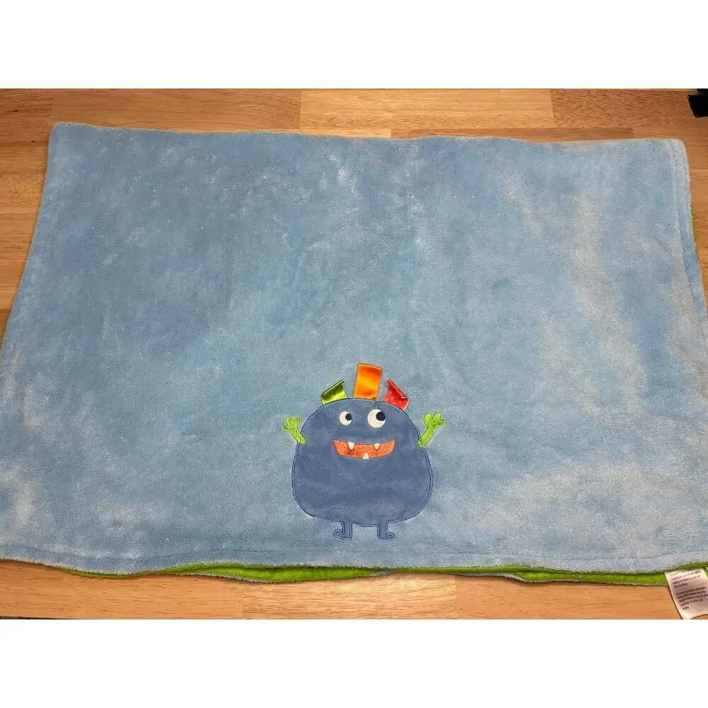 Taggies Blue Monster Baby Blanket Green Plush Security Lovey 30x40